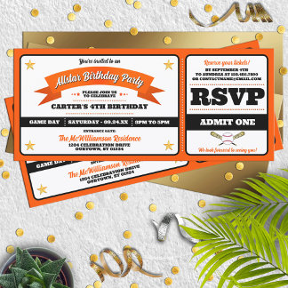 Black & Orange Baseball Allstar Ticket Birthday Einladung