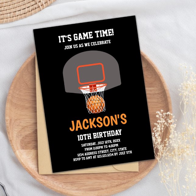 Black & Orange Basketball Einladung zum Geburtstag (Black Orange Basketball Invitations)