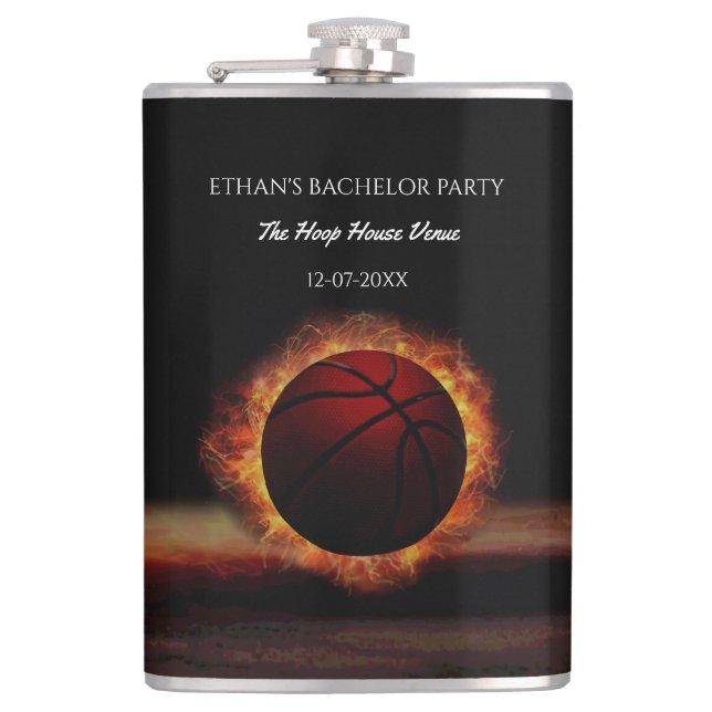 Black Orange Basketball Party Wochenende Flachmann (Vorderseite)