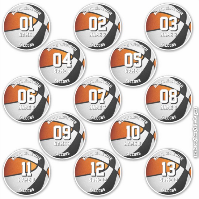 black orange basketball team stickers 13 athletes aufkleber (Vorderseite)