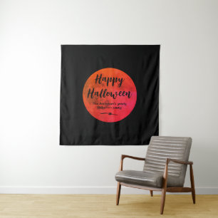 Black Orange Beängstigend Full Moon Happy Hallowee Wandteppich