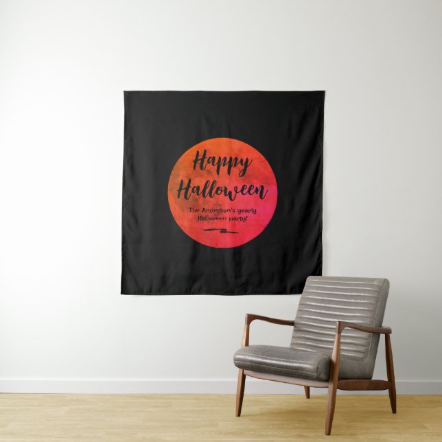 Black Orange Beängstigend Full Moon Happy Hallowee Wandteppich (Beispiel)