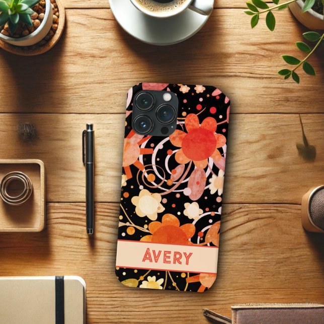 Black Orange Boho Floral Inspirivity iPhone Case (Von Creator hochgeladen)