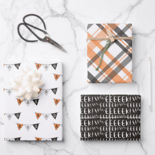 Black Orange Boo Banner Eek Kariert Halloween Geschenkpapier Set