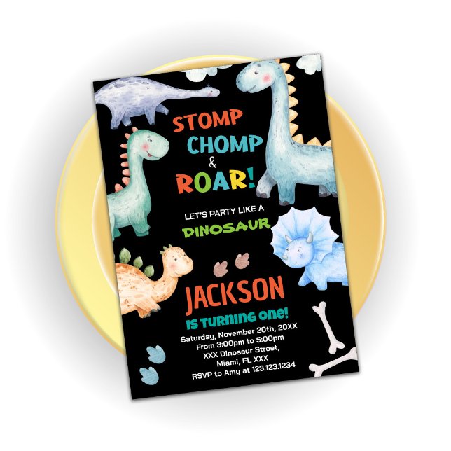 Black Orange Dinosaurier Geburtstagseinladungen Einladung (Black Orange Dinosaur Birthday Invitations)