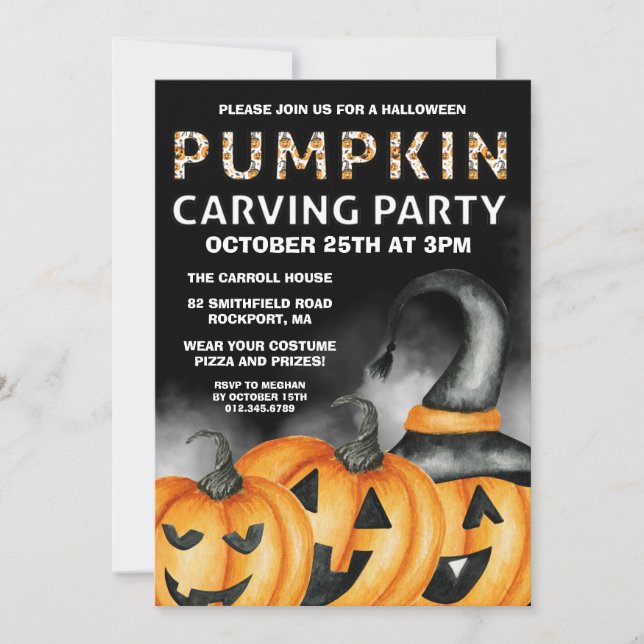 Black Orange Fun Halloween Pumpkin Carving Party Einladung (Vorderseite)
