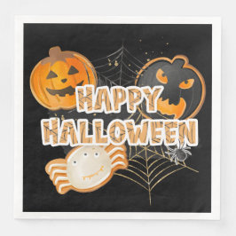 BLACK ORANGE HAPPY HALLOWEEN COOKIES SERVIETTE