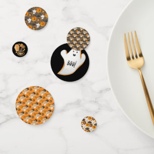 BLACK ORANGE HAPPY HALLOWEEN PUMPKINS BATS KONFETTI