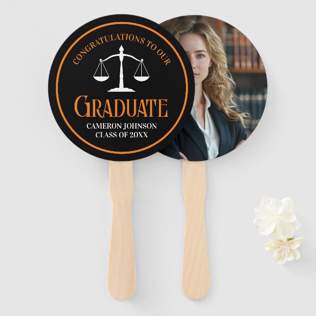 Black Orange Law School Custom Graduation Party Fächer (Vorne und Hinten)