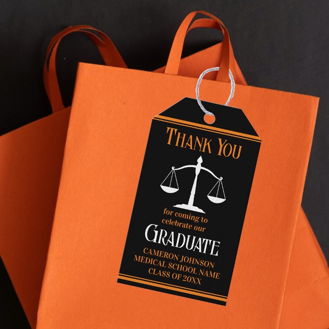 Black Orange Law School Custom Graduation Party Geschenkanhänger (Von Creator hochgeladen)