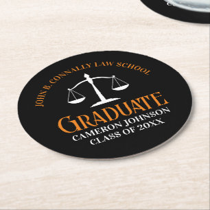 Black Orange Law School Custom Graduation Party Runder Pappuntersetzer