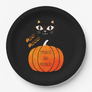 Black Orange Pumpkin Cat Spooky Niedlich Boo Hallo Pappteller