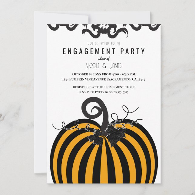 Black & Orange Pumpkin Fall Engagement Party Einladung (Vorderseite)