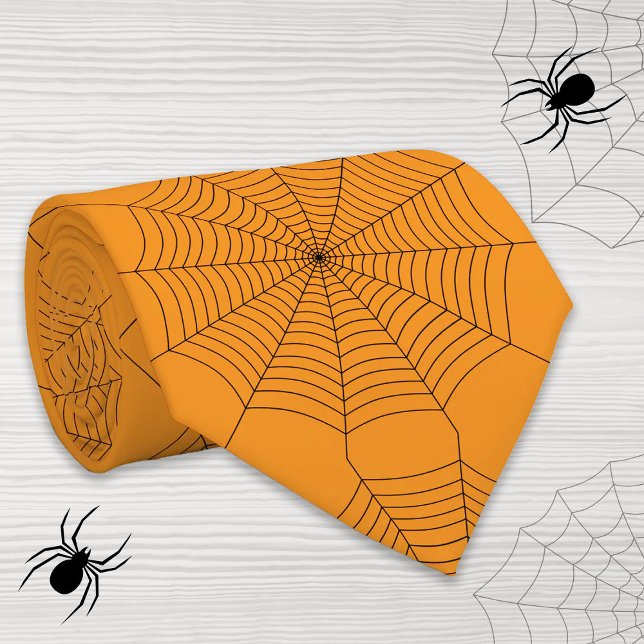 Black orange spider web Halloween pattern Krawatte (Von Creator hochgeladen)