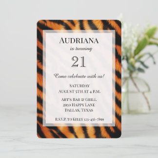 Black Orange Tiger Animal Print Birthday Einladung