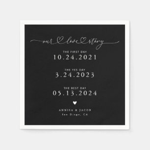 Black Our Liebe Story Script Hearts Wedding Serviette