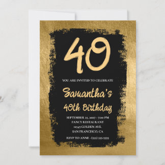 Black Painted Gold 40. Geburtstag Einladung