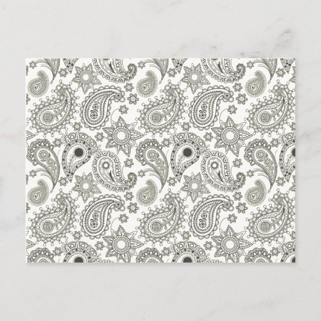 Black Paisley auf Weiß Postkarte (Vorderseite)
