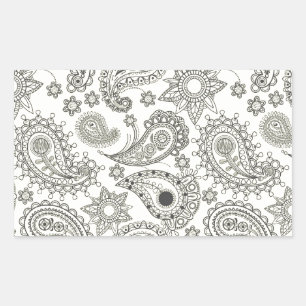 Black Paisley auf Weiß Rechteckiger Aufkleber