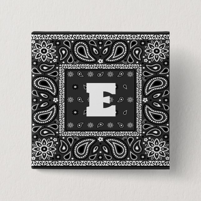 Black Paisley Bandana Birthday Hip Hop Rap Scarf Button (Vorderseite)