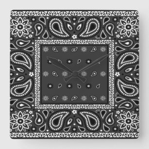 Black Paisley Bandana Birthday Hip Hop Rap Scarf Quadratische Wanduhr
