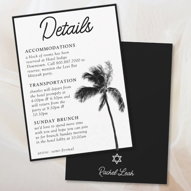 Black Palm Tree Bat Mitzvah Details Umschließungsk Einladung (Black Palm Tree Bat Mitzvah Details Enclosure Card
)