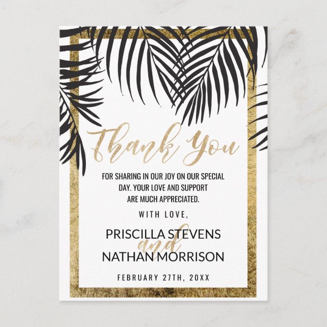 Black Palm Tree Frond Gold Border Moderne Vielen D Postkarte (Vorderseite)