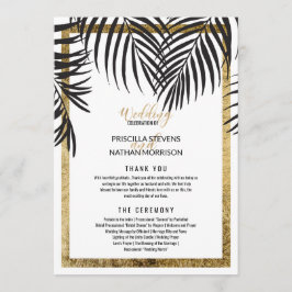 Black Palm Tree Fronds Gold Border Moderne Hochzei Programm