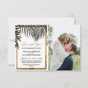 Black Palm Tree Fronds Gold Border Verlobung Ankündigung