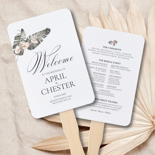 Black Palm Tropical Wedding Fan Programm Fächer (This fan program is the perfect touch to any outdoor destination event.)