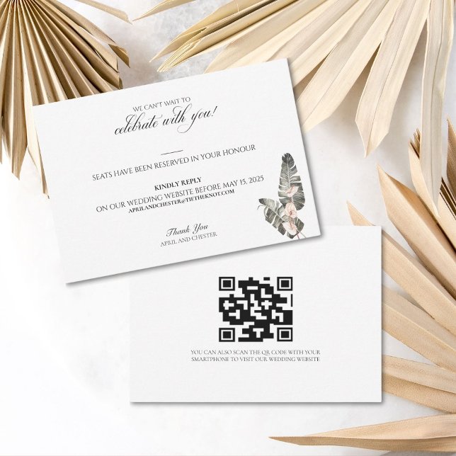 Black Palm Tropical Wedding Response Card RSVP Karte (RSVP card with an area to add your QR Code to link to your wedding website)