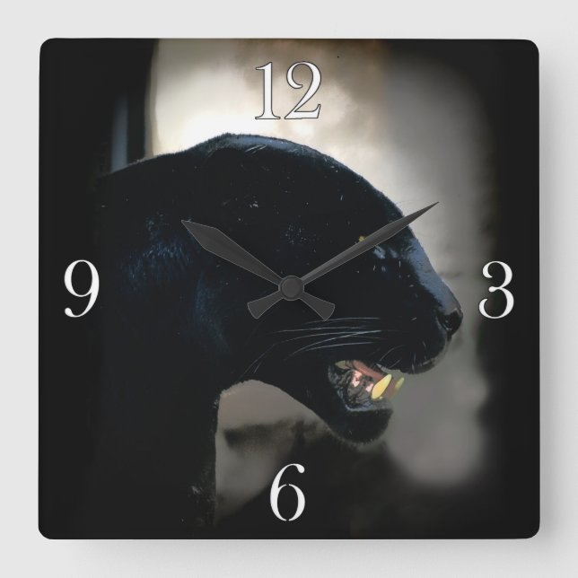 Black Panther Animal-lover Quadratische Wanduhr (Vorderseite)