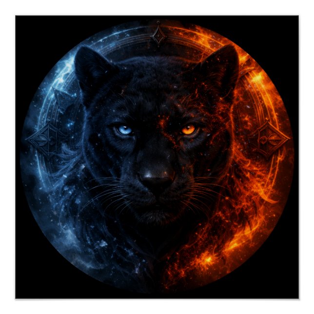 Black Panther – Fire & Ice | Mystical Animal Fanta Poster (Vorderseite)