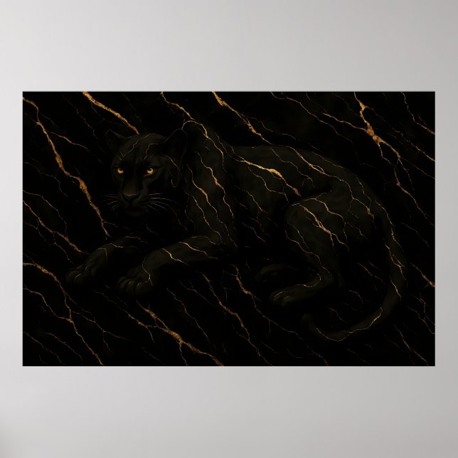 Black Panther Gold Marble Art Poster (Vorne)