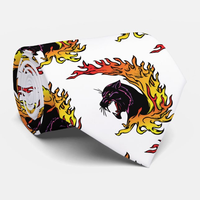 Black Panther Head Flamames Sportfußball Necktie Krawatte (Gerollt)