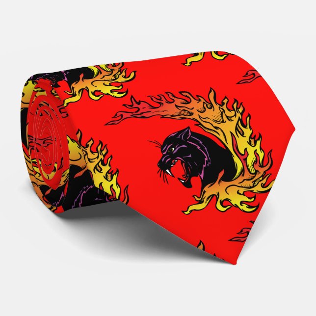 Black Panther Head Flamames Sportfußball Necktie Krawatte (Gerollt)