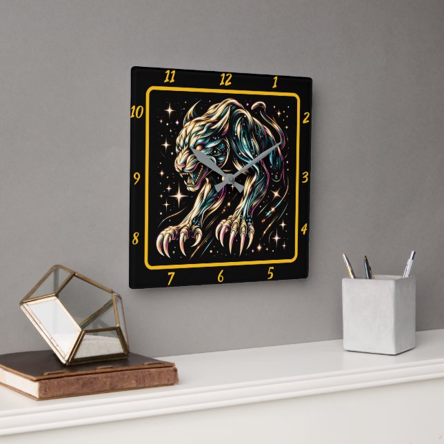 Black Panther Neon Jungle Timepiece Quadratische Wanduhr (Büro)