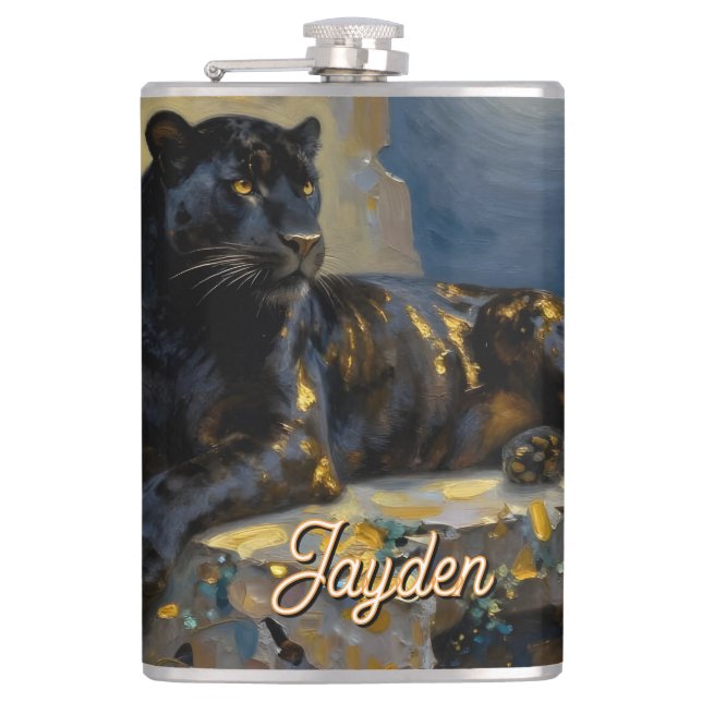 Black Panther under the Full Moon Personalized Flachmann (Vorderseite)
