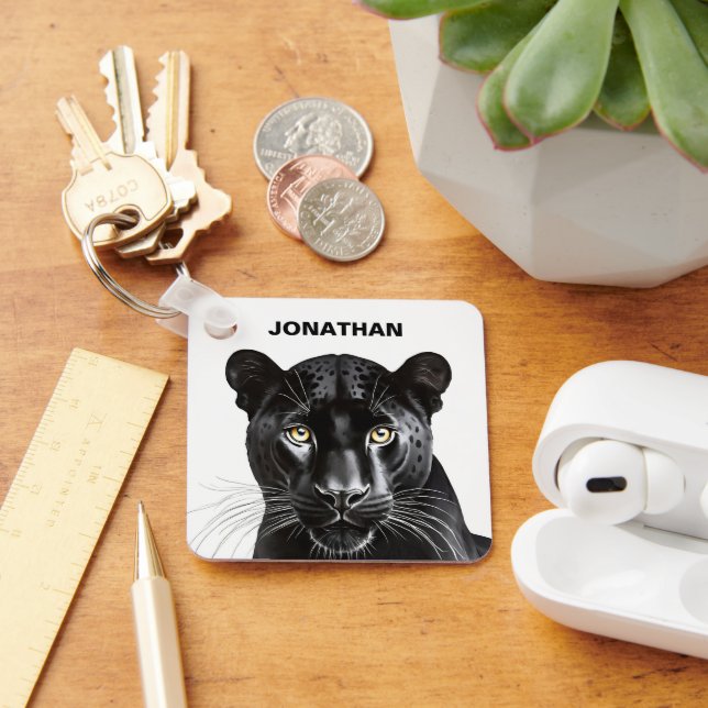 Black Panther Wild Animal Personalisiert Name Schlüsselanhänger (Schreibtisch)