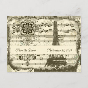 Black Paris Eiffel Tower Music Cream Save the Date Ankündigungspostkarte