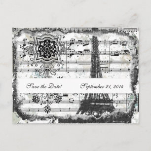 Black Paris Eiffel Tower Music Save the Date Ankündigungspostkarte