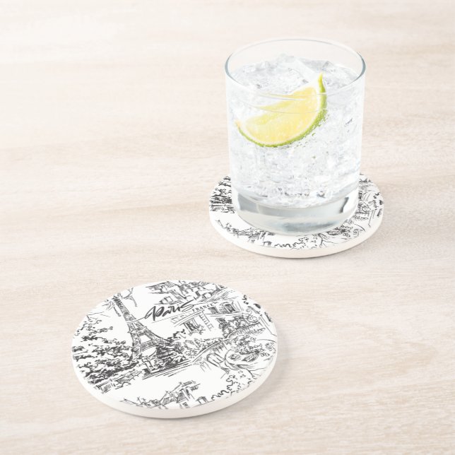 Black Paris Eiffel Tower Tower Getränkeuntersetzer (Seite)