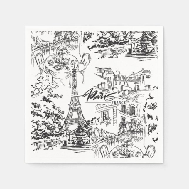 Black Paris Eiffel Tower Tower Serviette (Vorderseite)