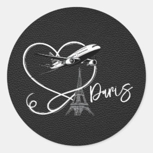 Black Paris Passport Runder Aufkleber