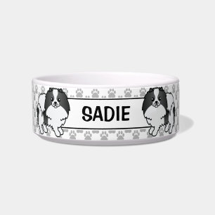 Black Parti-Color Spitz Cartoon Dog & Name Napf