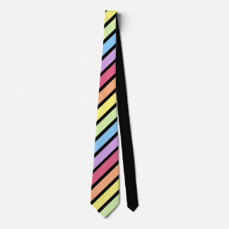 Black Pastel Rainbow Diagonal Stripe Neck Tie Krawatte