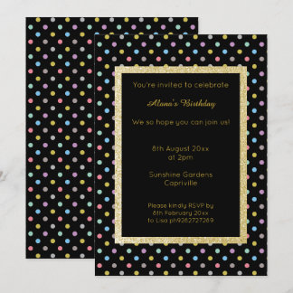 Black Pastel Spot Gold Modernes All Occasino Einladung