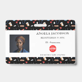 Black Pattern Nurse Healthcare Logo Horizontal ID Ausweis