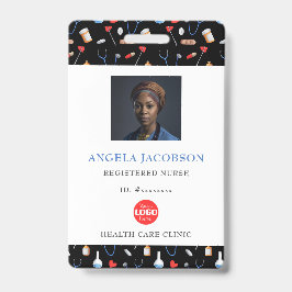 Black Pattern Registered Nurse Healthcare Logo QR Ausweis