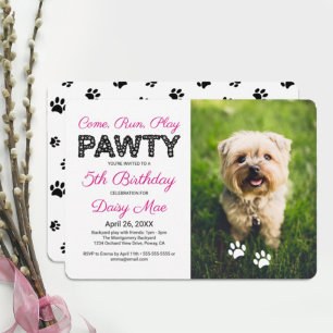 Black Paw Prints Custom Pet Birthday Pawty Photo Einladung